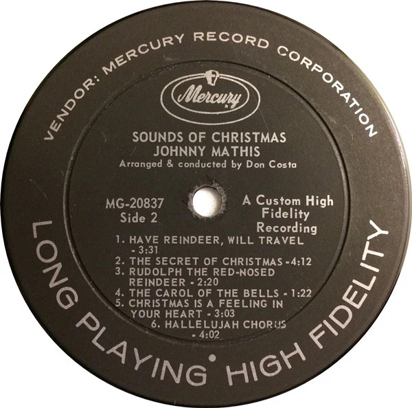 Johnny Mathis - Sounds Of Christmas (LP, Album, Mono) (Very Good Plus (VG+)) - Image 4