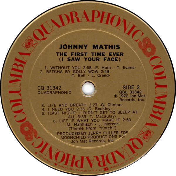 Johnny Mathis - The First Time Ever (I Saw Your Face) (LP, Album, Quad) (Very Good Plus (VG+)) - Image 4
