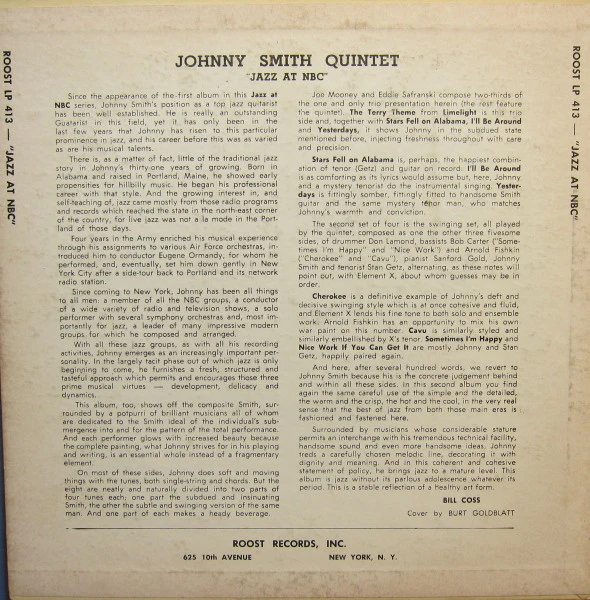 Johnny Smith Quintet Featuring Stan Getz - Jazz At NBC (10", Album) (Very Good (VG)) - Image 2