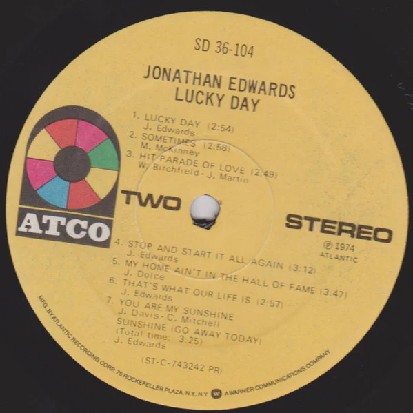 Jonathan Edwards - Lucky Day (LP, RP, PR ) (Very Good (VG)) - Image 4