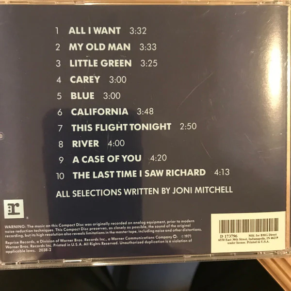 Joni Mitchell - Blue (CD, Album, Club, RE, WEA) (Very Good Plus (VG+)) - Image 2
