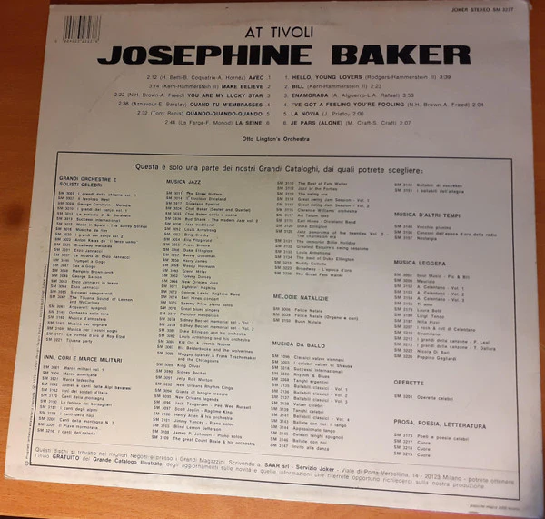 Josephine Baker, Otto Lington's Orchestra - Josephine Baker At Tivoli (LP) (Near Mint (NM or M-)) - Image 2