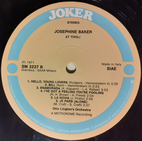 Josephine Baker, Otto Lington's Orchestra - Josephine Baker At Tivoli (LP) (Near Mint (NM or M-)) - Image 3