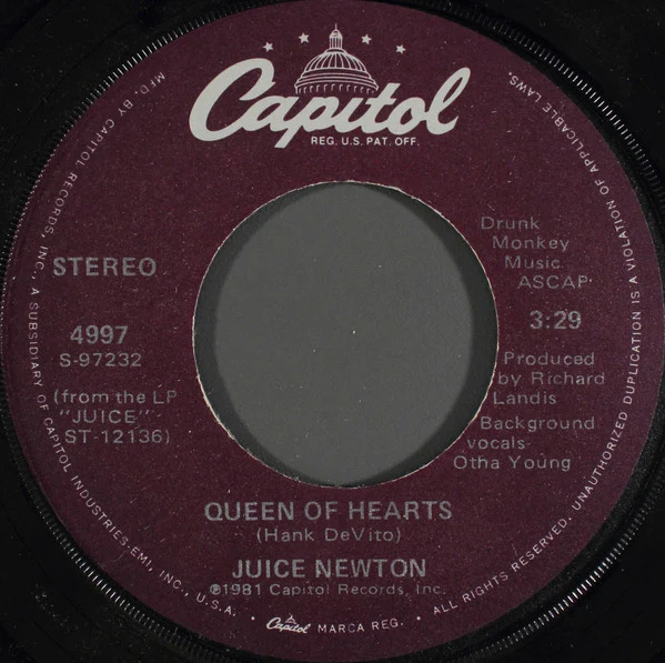 Juice Newton - Queen Of Hearts (7", Single, Win) (Good Plus (G+)) - Image 2