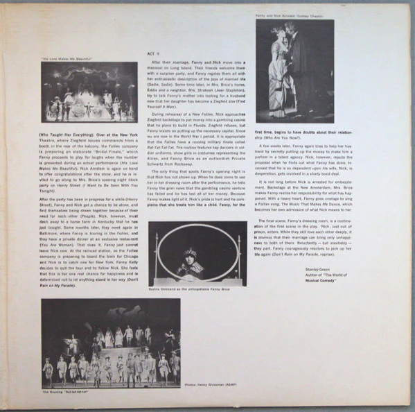 Jule Styne / Bob Merrill Featuring Barbra Streisand And Sydney Chaplin - Funny Girl (Original Broadway Cast) (LP, Album, Mono, Scr) (Very Good (VG)) - Image 3