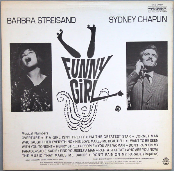 Jule Styne / Bob Merrill Featuring Barbra Streisand And Sydney Chaplin - Funny Girl (Original Broadway Cast) (LP, Album, Mono, Scr) (Very Good (VG)) - Image 4