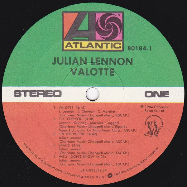 Julian Lennon - Valotte (LP, Album, SP ) (Very Good Plus (VG+)) - Image 3