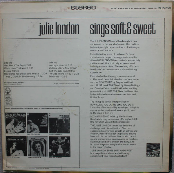 Julie London - Sings Soft & Sweet (LP, Comp) (Near Mint (NM or M-)) - Image 2