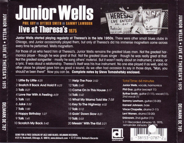 Junior Wells - Live At Theresa's 1975 (CD, Album) (Very Good Plus (VG+)) - Image 2