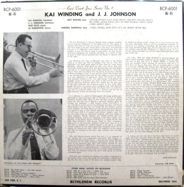 Kai Winding + J.J. Johnson - K + J.J. (LP, Album) (Very Good Plus (VG+)) - Image 2
