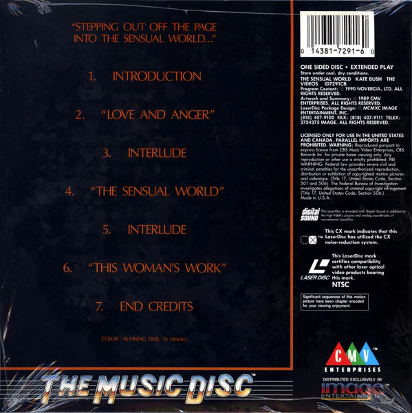 Kate Bush - The Sensual World (The Videos) (Laserdisc, 8", S/Sided, EP, NTSC) (Very Good (VG)) - Image 2