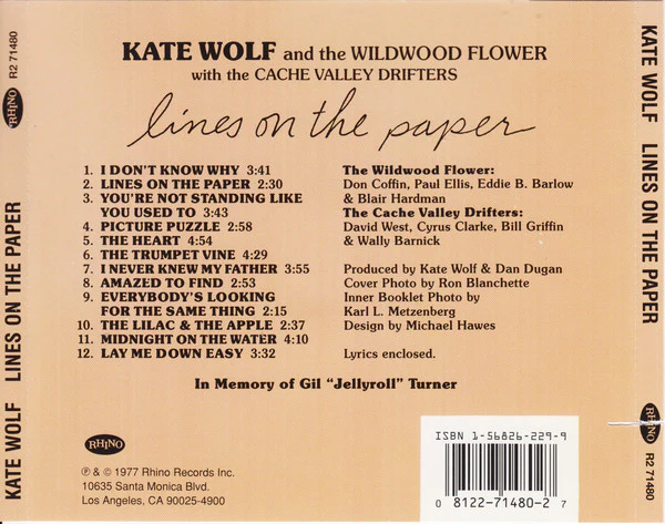 Kate Wolf - Lines On The Paper (CD, Album, RE) (Very Good Plus (VG+)) - Image 2