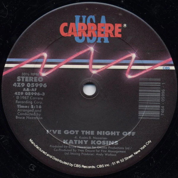 Kathy Kosins - I've Got The Night Off (12") (Very Good Plus (VG+)) - Image 3