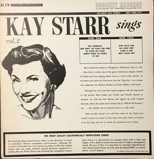Kay Starr - Kay Starr Sings Volume 2 (LP, Album) (Very Good Plus (VG+)) - Image 2