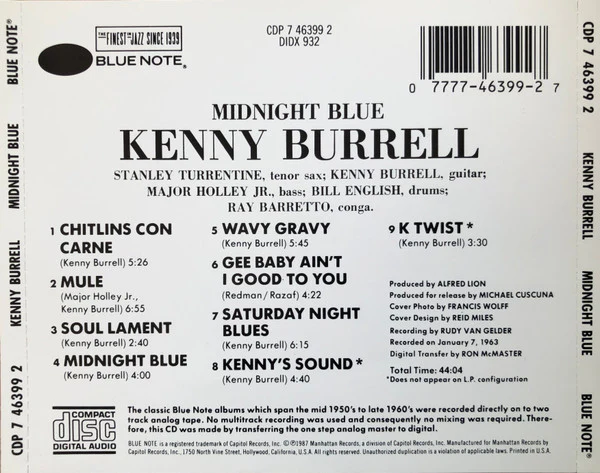 Kenny Burrell - Midnight Blue (CD, Album, RE) (Very Good Plus (VG+)) - Image 3