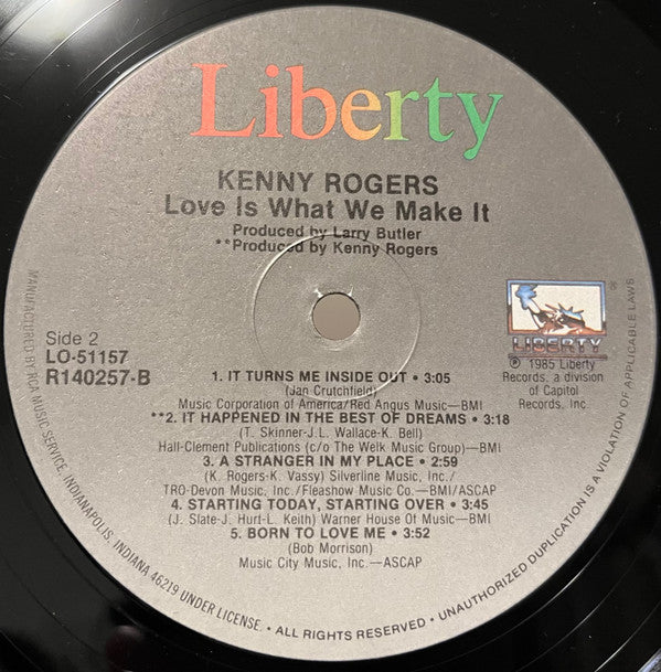 Kenny Rogers - Love Is What We Make It (LP, Album, Club, Ind) (Very Good Plus (VG+)) - Image 3