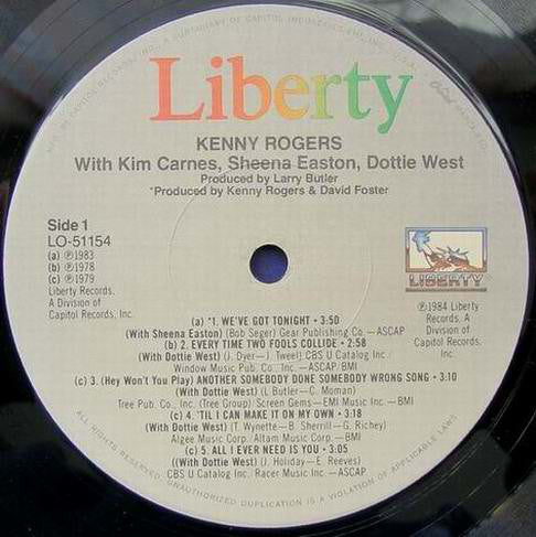 Kenny Rogers With Kim Carnes, Sheena Easton & Dottie West - Duets (LP, Comp) (Very Good Plus (VG+)) - Image 3
