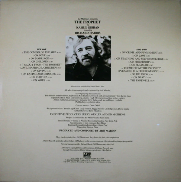 Khalil Gibran Featuring Richard Harris Music Composed By Arif Mardin - The Prophet (LP, Album, Pre) (Near Mint (NM or M-)) - Image 4