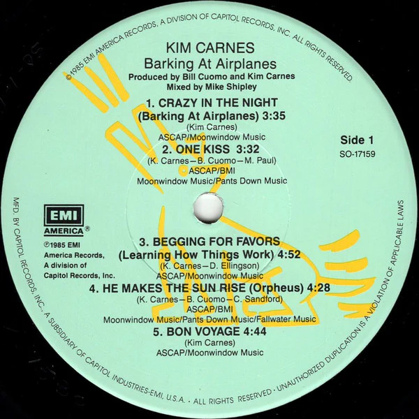 Kim Carnes - Barking At Airplanes (LP, Album, Jac) (Near Mint (NM or M-)) - Image 3