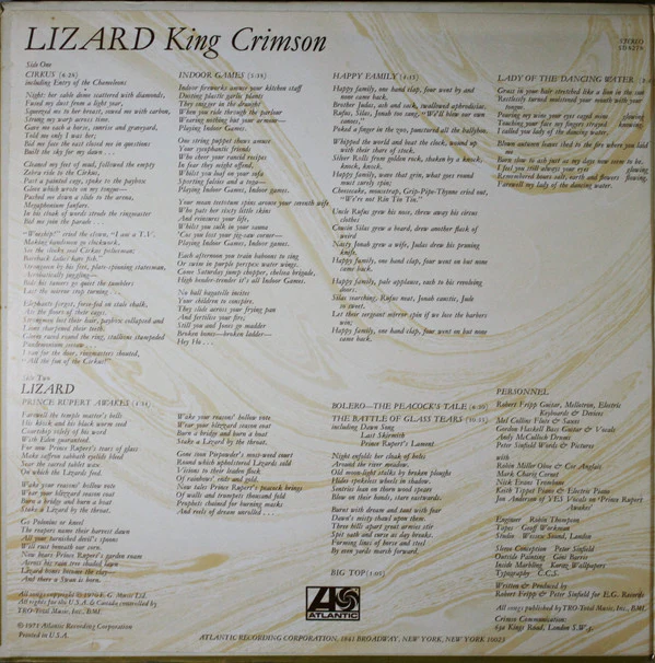 King Crimson - Lizard (LP, Album, Pre) (Very Good Plus (VG+)) - Image 2