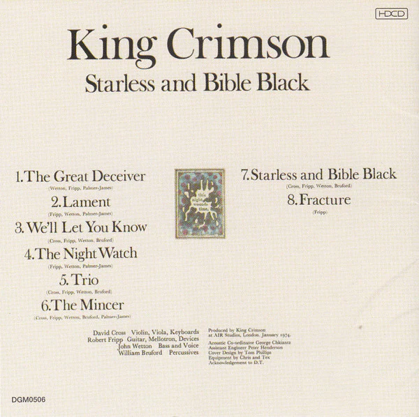 King Crimson - Starless And Bible Black (HDCD, Album, RE, RM) (Very Good (VG)) - Image 2