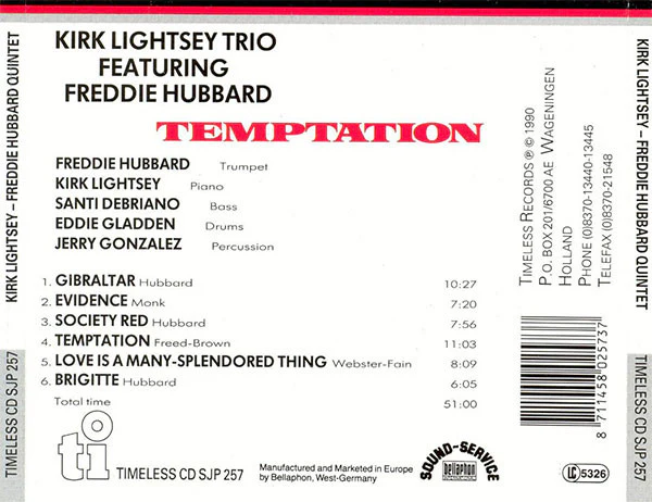 Kirk Lightsey Trio Featuring Freddie Hubbard - Temptation (CD, Album) (Near Mint (NM or M-)) - Image 2