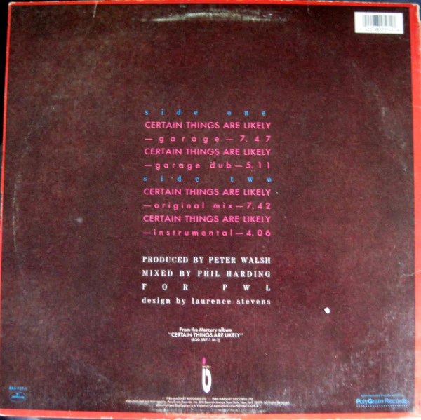 Kissing The Pink - Certain Things Are Likely (12", Single) (Very Good (VG)) - Image 2