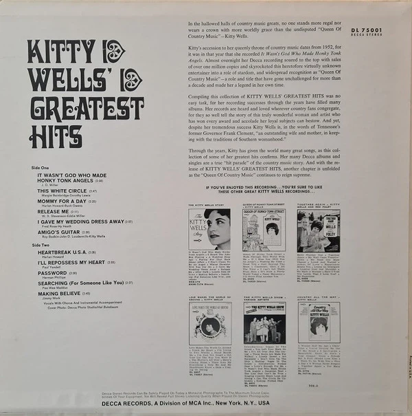 Kitty Wells - Kitty Wells' Greatest Hits (LP, Comp) (Very Good Plus (VG+)) - Image 2