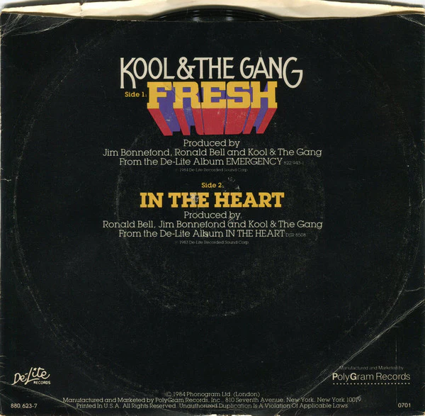 Kool & The Gang - Fresh / In The Heart (7", Single, Styrene, 19 ) (Near Mint (NM or M-)) - Image 2