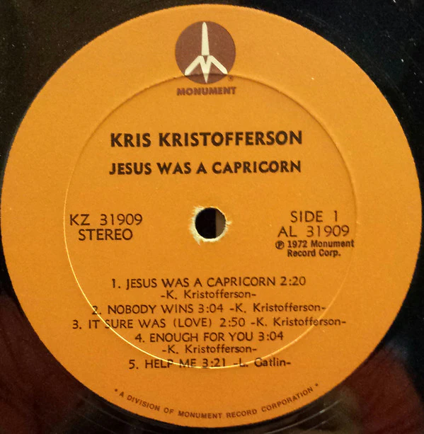 Kris Kristofferson - Jesus Was A Capricorn (LP, Album, All) (Very Good Plus (VG+)) - Image 4