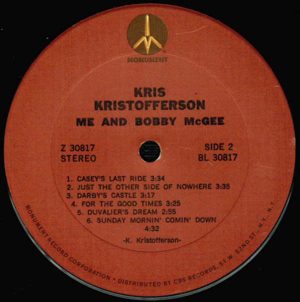 Kris Kristofferson - Me And Bobby McGee (LP, Album, RE, Pit) (Near Mint (NM or M-)) - Image 4
