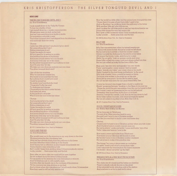 Kris Kristofferson - The Silver Tongued Devil And I (LP, Album, Pit) (Very Good Plus (VG+)) - Image 5
