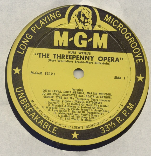 Kurt Weill, Marc Blitzstein - The Threepenny Opera (Die Dreigroschenoper) (LP, Album, Mono, MGM) (Very Good Plus (VG+)) - Image 3