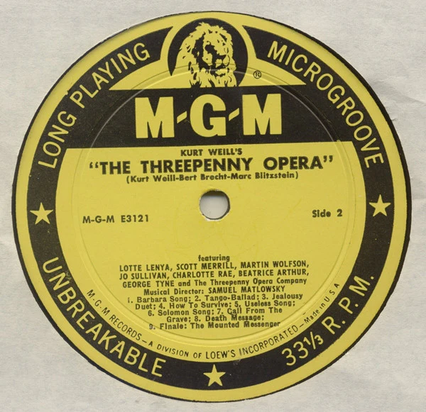 Kurt Weill, Marc Blitzstein - The Threepenny Opera (Die Dreigroschenoper) (LP, Album, Mono, MGM) (Very Good Plus (VG+)) - Image 4