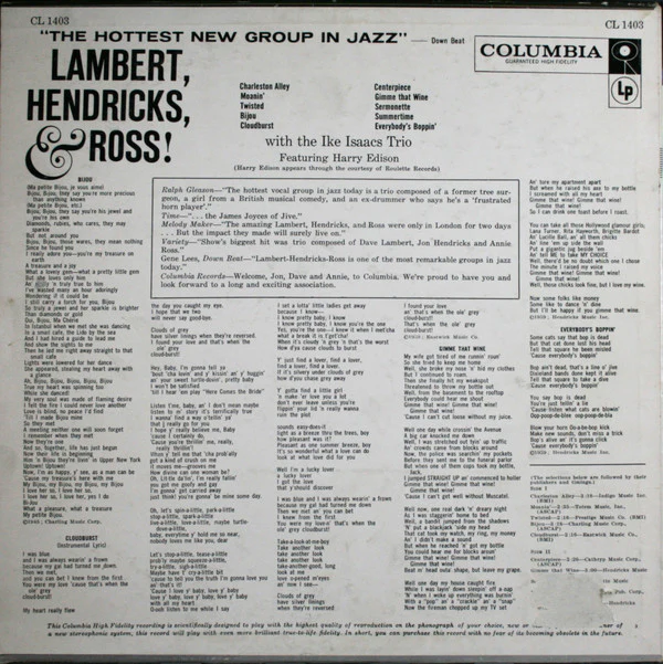 Lambert, Hendricks, & Ross!* - The Hottest New Group In Jazz (LP, Album, Mono) (Very Good (VG)) - Image 2