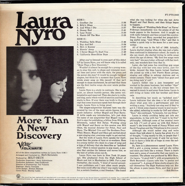 Laura Nyro - More Than A New Discovery (LP, Album, MGM) (Very Good (VG)) - Image 2