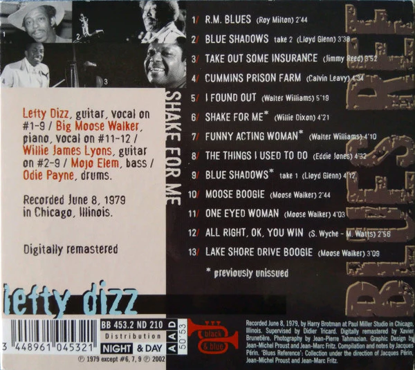 Lefty Dizz featuring Big Moose Walker* - Shake For Me (CD, Album, RE, RM) (Near Mint (NM or M-)) - Image 2
