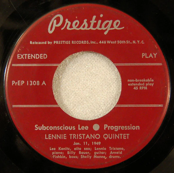 Lennie Tristano Quintet with Lee Konitz - Lennie Tristano Quintet (7", EP) (Very Good Plus (VG+)) - Image 3
