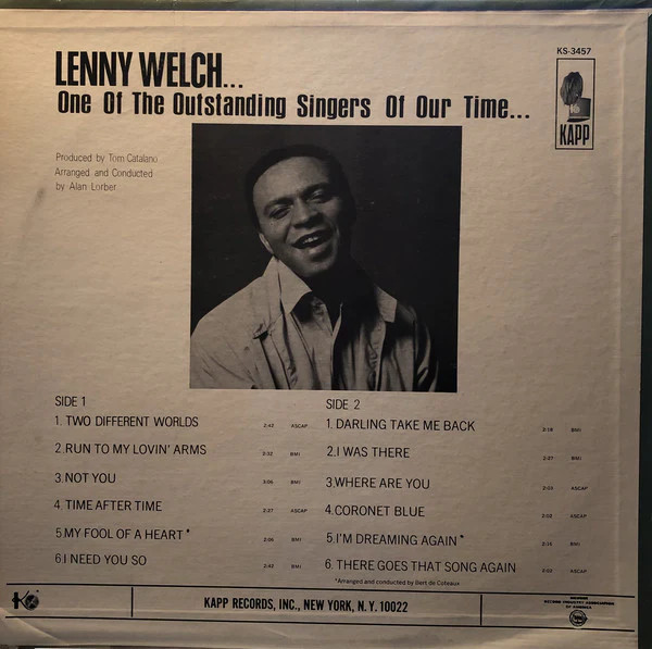 Lenny Welch - Two Different Worlds (LP, Album) (Very Good (VG)) - Image 2