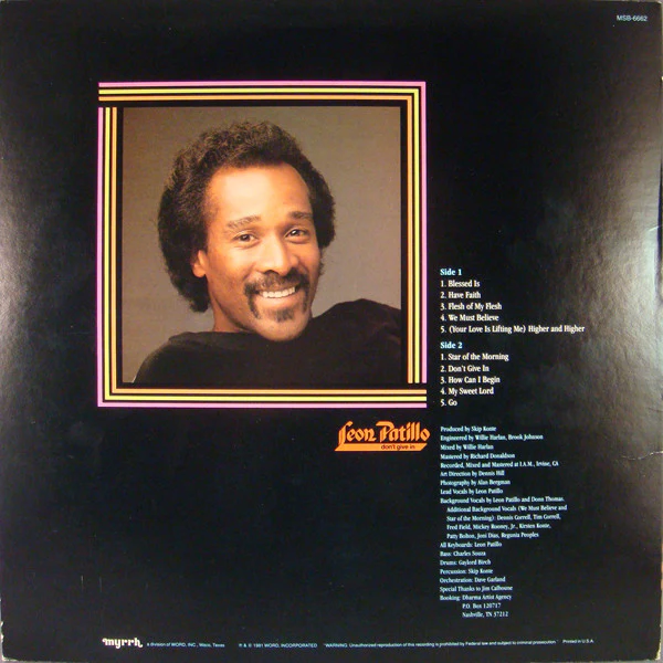 Leon Patillo - Don't Give In (LP, Album) (Near Mint (NM or M-)) - Image 2
