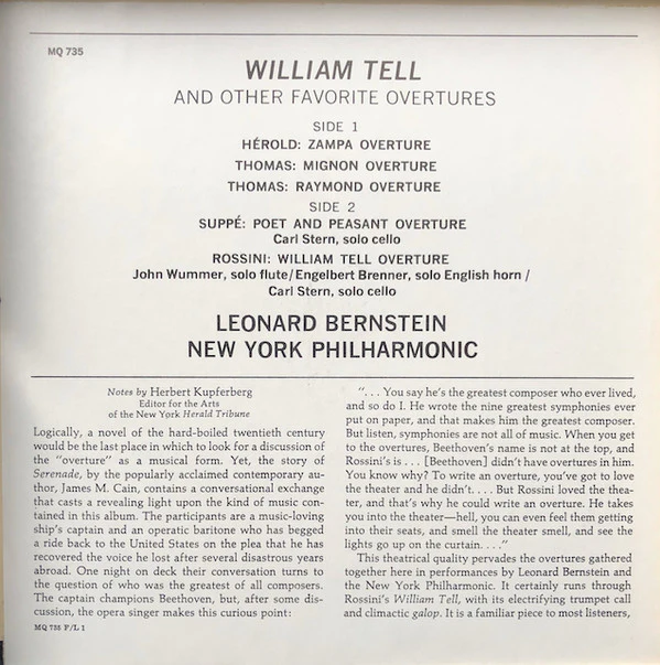 Leonard Bernstein, New York Philharmonic - William Tell And Other Favorite Overtures (Reel, 4tr Stereo, 7" Reel, Album) (Very Good Plus (VG+)) - Image 3