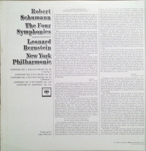Leonard Bernstein, The New York Philharmonic Orchestra, Robert Schumann - Robert Schumann The Four Symphonies (3xLP, Album, Box) (Very Good (VG)) - Image 2