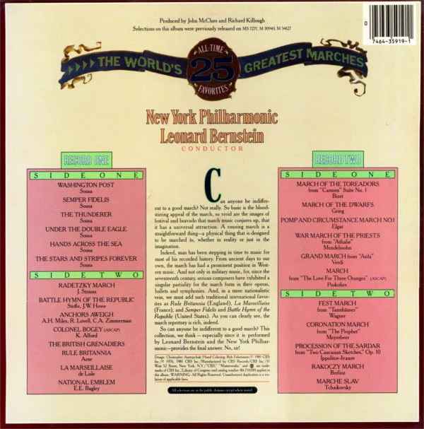 Leonard Bernstein - The New York Philharmonic Orchestra - The World's 25 Greatest Marches (2xLP, Comp) (Very Good Plus (VG+)) - Image 2