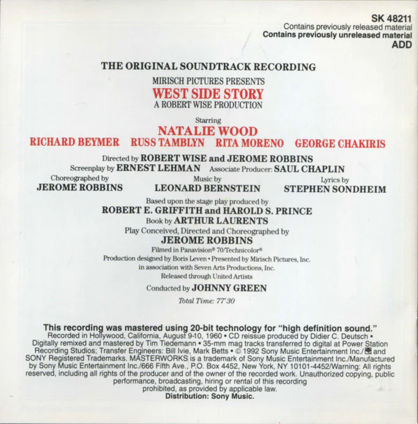 Leonard Bernstein - West Side Story (The Original Sound Track Recording) (CD, Album, RE, RM) (Mint (M)) - Image 2