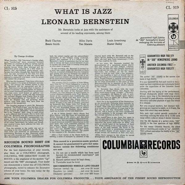 Leonard Bernstein - What Is Jazz? (LP, Album, Mono, Bri) (Very Good Plus (VG+)) - Image 2