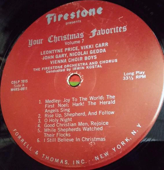 Leontyne Price, Vikki Carr, John Gary, Nicolai Gedda, Die Wiener Sängerknaben, The Firestone Orchestra And Chorus Conducted By Irwin Kostal - Firestone Presents Your Christmas Favorites Volume 7 (LP, Album, Ind) (Very Good Plus (VG+)) - Image 4