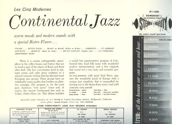 Les Cinq Modernes - Continental Jazz (LP, Album) (Very Good (VG)) - Image 2