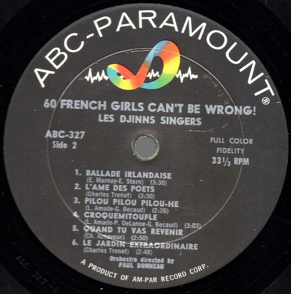 Les Djinns Singers* - 60 French Girls Can't Be Wrong! (LP, Comp, Mono) (Very Good Plus (VG+)) - Image 3