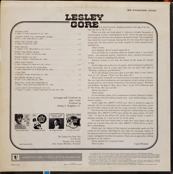 Lesley Gore - Sings All About Love (LP, Album, Mono) (Very Good Plus (VG+)) - Image 2