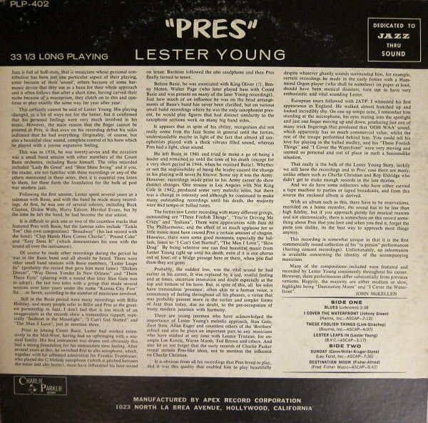 Lester Young - Pres (LP) (Very Good (VG)) - Image 2